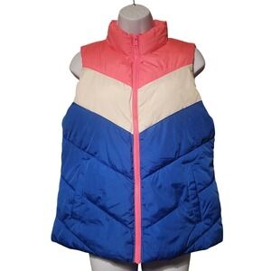 Gap Womens Colorblock Chevron Puffer Vest‎ Pink Blue Cream Size M Full Zip